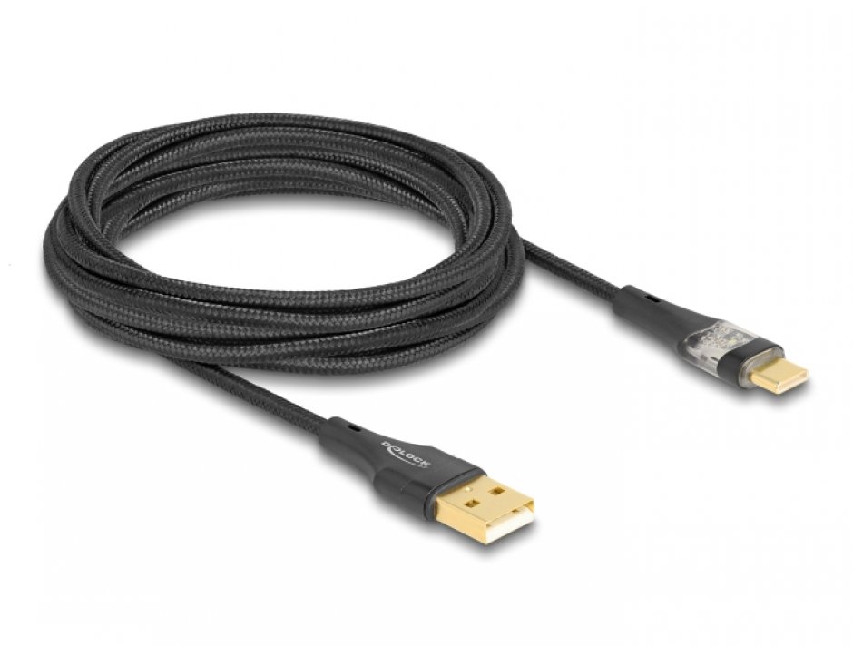 Imagine Cablu USB 2.0-A la USB type C T-T Fast Charging 60W 3m brodat Negru